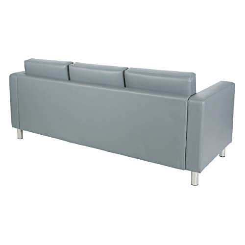OSP Home Furnishings Pacific Sofa with Padded Box Spring Seats and Silver Metal Legs, Charcoal Grey Faux Leather
