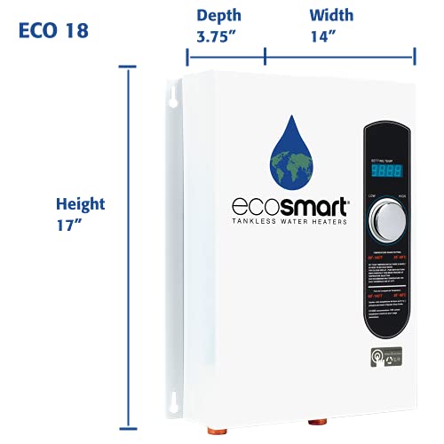 ecosmart ECO 18 Electric Tankless Water Heater, 18 KW at 240 Volts with Patented Self Modulating Technology,White