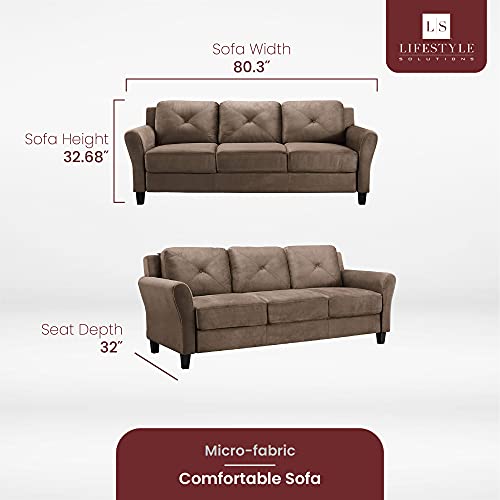 Lifestyle Solutions Harrington Stationary Sofa in Brown Microfiber
