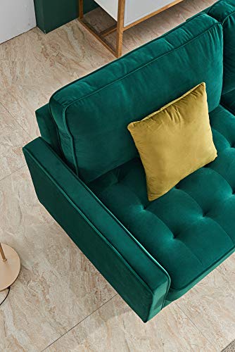 Emerald Green Velvet Fabric Sofa Couch,JULYFOX 71 inch Wide Mid Century Modern Living Room Couch 700lb Heavy Duty with 2 Throw Pillows