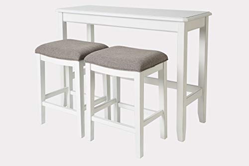 NewRidge Home Goods NewRidge Home Sofa Table with Two Stools Counter Set, Distressed White
