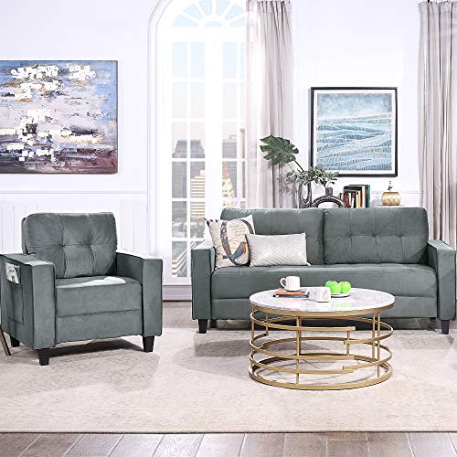 Merax Small Sofa Couch Set Upholstered Armchair and 3-Seat Sofa Living Room Furniture Set