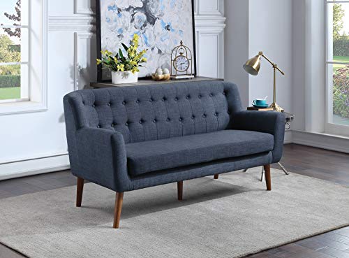 OSP Home Furnishings Mill Lane Mid-Century Modern Sofa, Navy Blue Fabric