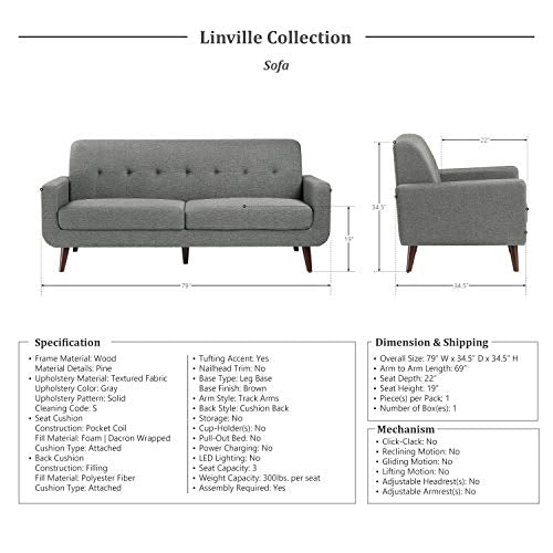 Lexicon Linville Living Room Sofa, Gray