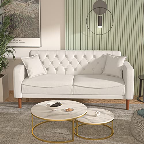 Modern Loveseat Sofa, Sleeper Sofa Couch with Two Pillows and Solid Wood Frame, Upholstered Couch for Living Room, Bedroom, Apartment, and Small Spaces