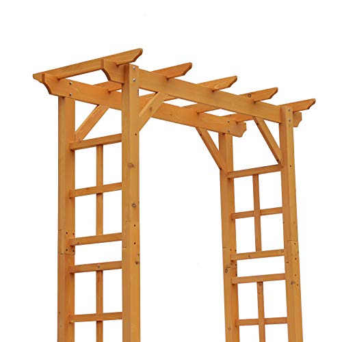 Outsunny 7' Wood Steel Outdoor Garden Arched Trellis Arbor with Natural Fir Wood & Side Panel for Climbing Vines, Orange