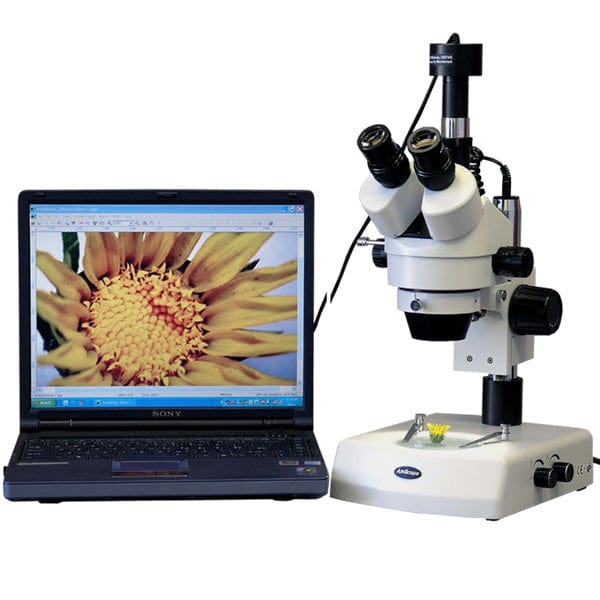 Amscope SM-2TZ-3M 3.5X - 90X Stereo Zoom Microscope with Dual Halogen Lights Plus 3MP Camera New