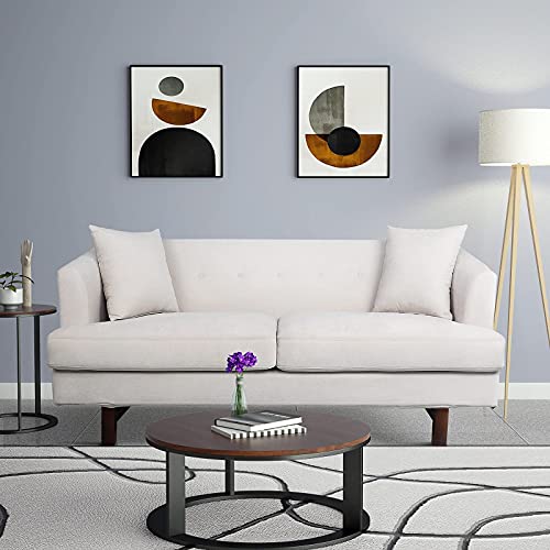 Loveseat Sofa, 73'' Mid-Century Modern Sleeper Couch Recliner with Soft Cushion and 2 Pillows for Living Room Apartment Small Space Dorm, White