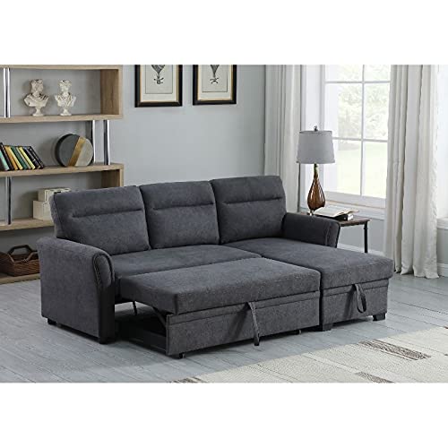 Devion Furniture Fabric Sectional Sofa Pull Out Sleeper Bed in Dark Gray