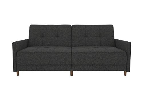 DHP Andora Coil Futon Sofa Bed Couch with Mid Century Modern Design - Grey Linen