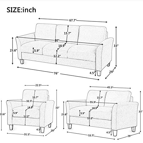 Harper & Bright Designs Living Room Set 3 Pcs Sofa Set Armchair Loveseat and Couch