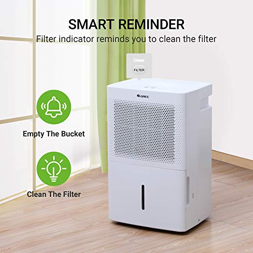 Gree Dehumidifier 50 Pint for up to 4500 Sq.ft, Energy Star Dehumidifier for Bathroom, Basement, Bedroom with Intelligent Humidity Control, LED Control panel, Quiet Design, Continuous Drainage