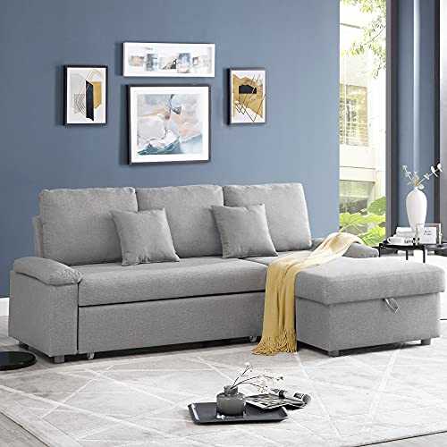 GOOD & GRACIOUS Sectional Sleeper Sofa Couch with Pull Out Bed, L Shaped Modern Sectional Sofa Bed with Chaise Lounge and Storage Function for Living Room, 34.65