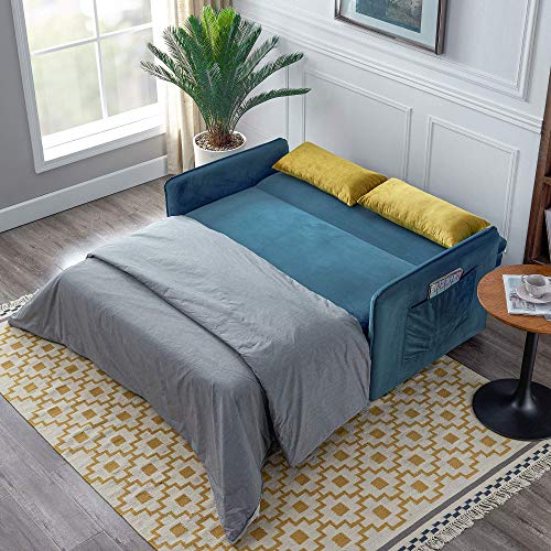 Knowlife Soft Velvet Sleeper Sofa Bed,Compact Pull-Out 2 Seaters Sleeper, 57