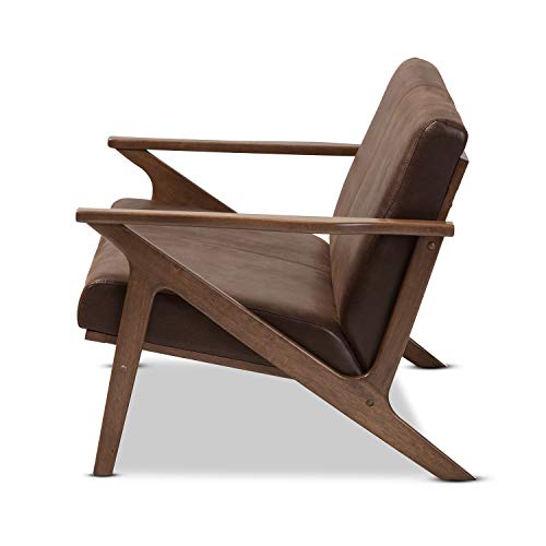 Baxton Studio Bianca Mid-Century Modern Walnut Wood Dark Brown Distressed Faux Leather 2-Seater Loveseat Mid-Century/Dark Brown/Walnut Brown/Faux Leather/Rubber Wood/