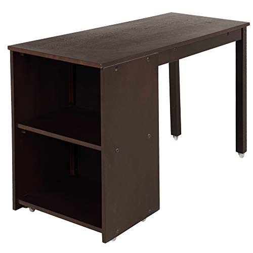 Low Study Twin Loft Bed with Cabinet and Rolling Portable Desk, Harper&Bright Designs Panel Style Solid Wood Loft Bed with Ladder Safety Rail for Kids Boys & Girl Ship from USA Warehouse (Espresso)