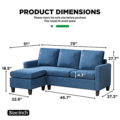Sofa Sectional Sofa Furniture Set Futon Sofa Modern Convertible L-Shaped Couches Sofa Set Fabric Sofa Corner Sofa with Upholstered Contemporary for Living Room (Blue)
