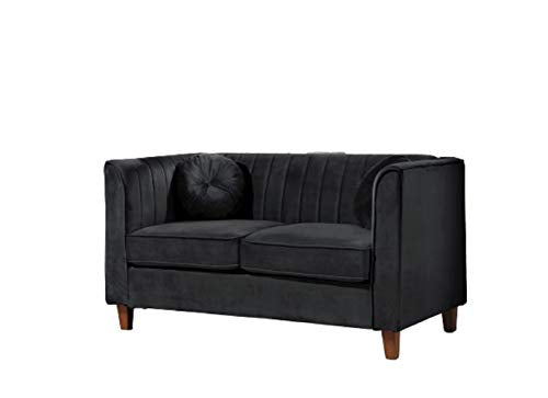 US Pride Furniture Soft Elegant High Density Foam 55'' Wide Black Velvet Chesterfield Tight Back Living Room Loveseat with Removable Cushion & Solid Wood Legs (S5530-5535) Sofas