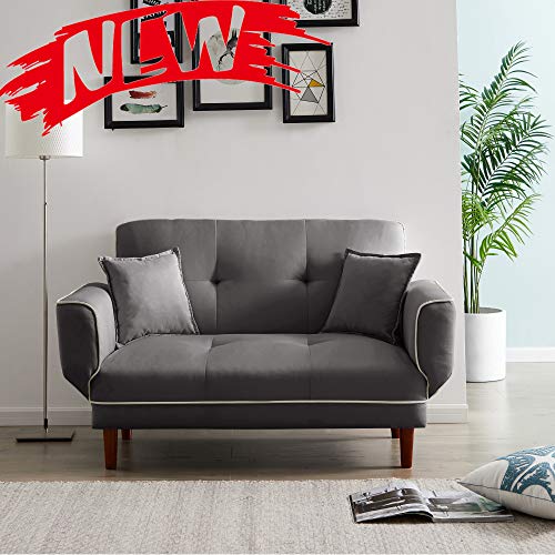 WSDJ Loveseat Sofa Sleeper with 2 Pillows/Modern Tufted Soft Fabric Sofa/Easy,Tool-Free Assembly, Gray