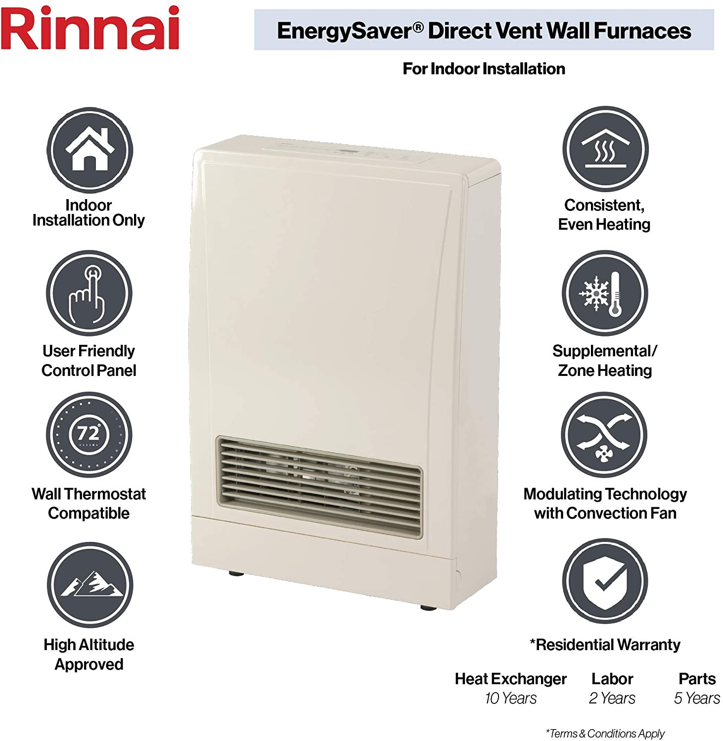 Rinnai 8,000 BTU Direct Vent Liquid Propane LP Furnace Heater New