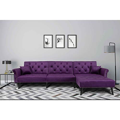 SSLine Sectional Sofa Couch, Modern Velvet L-Shaped Sectional Sofa Set Reversible Sofa Bed Chaise Lounge with Ottoman 3-Piece Sofa Set for Living Room Furniture Set, Upholstery