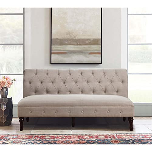 Rosevera Larkin Upholstered Tufted Fine Linen Chair Loveseat Bench with Armless Design Easy Assembly for Living Room Bedroom, Beige Sofa