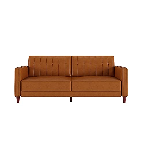 DHP Ivana Tufted Transitional Futon and Upholstered Sleeper Bed, Camel Faux Leather Sofas