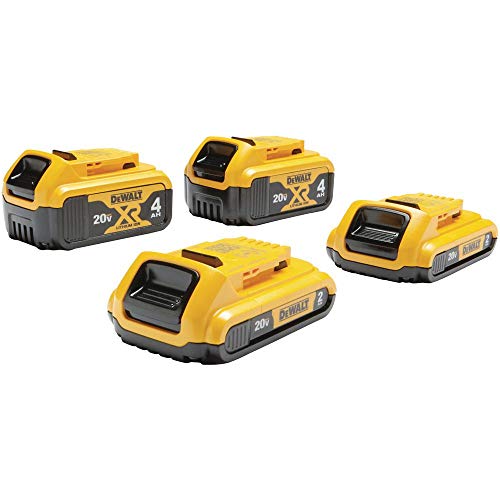DEWALT 20V MAX Battery, Lithium Ion, 4-Ah & 2-Ah, 4-Pack (DCB3244) & 20V MAX LED Work Light, Pivoting Head (DCL043)