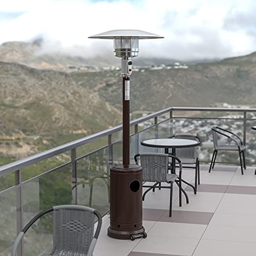 Flash Furniture Patio Outdoor Heating-Bronze Stainless Steel 40,000 BTU Propane Heater with Wheels for Commercial & Residential Use-7.5 Feet Tall