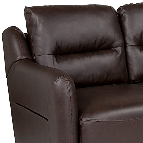 Flash Furniture Newton Hill Upholstered Bustle Back Loveseat in Brown LeatherSoft