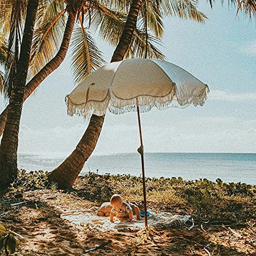 HUWENJUN123 Beach Umbrella, 6ft Tassel Umbrella with Tilt Aluminum Pole, Portable Beach Umbrella with Carry Bag for Beach Patio Garden Outdoor