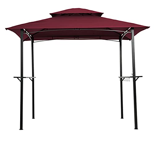 Outdoor Grill Gazebo 8 x 5 Ft, Shelter Tent, Double Tier Soft Top Canopy and Steel Frame with Hook and Bar Counters,Burgundy