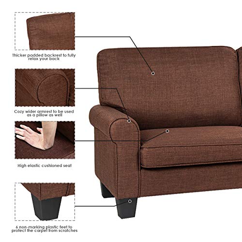 Giantex Sofa Couch Loveseat Fabric Upholstered Removable Back Seat Cushion Modern Home Living Room Furniture Set Bedroom Sofa (Brown)