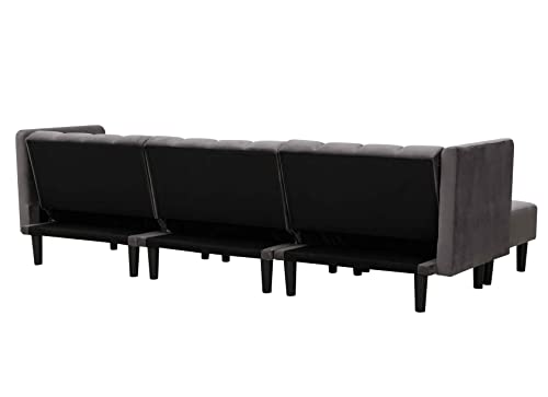 ATY Reversible Sleeper Sofa Bed, L Shape Sectional Couch Lounge Chaise with 2 Pillows, for Living Meeting Room Bedroom, Grey