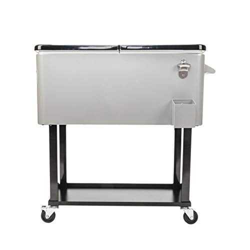 BTIF 80QT Iron Spray Cooler with Shelf Portable Patio Party Bar Drink Cooler Cart, with Shelf, Beverage Pool
