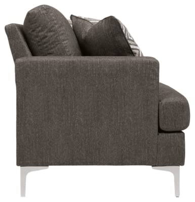 Signature Design by Ashley Arcola Modern Loveseat with Chrome Legs & Accent Pillows, Dark Gray