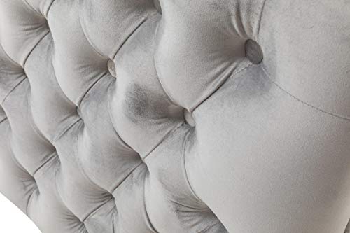 Lilola Home Bayberry Gray Velvet Loveseat with 2 Pillows, Nail-Head trim, Chrome Metal Legs