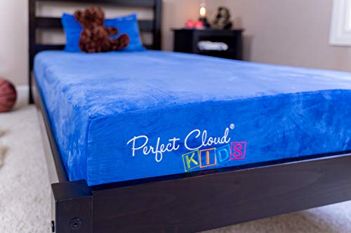 Perfect Cloud Kids Plush 7-inch Memory Foam Twin Mattress, Shredded Foam Pillow, and Teddy Bear for Day/Trundle/Bunk Bed - (Blue)