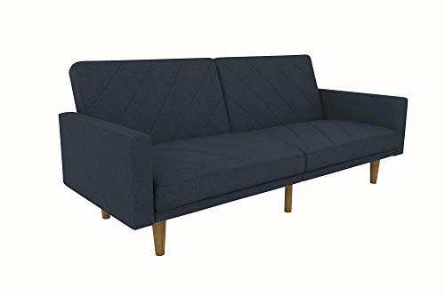 DHP Paxson Convertible Futon Couch Bed with Linen Upholstery and Wood Legs - Navy Blue