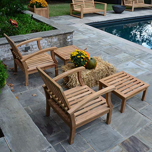 TITAN GREAT OUTDOORS Grade A Teak Sevilla Lounge Chair with Footstool Indoor Outdoor Solid Wood