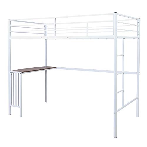 Bunk Beds Twin Over Full Size with Built-in Ladders, Metal Loft Beds with Desk, Full-Length Guardrail, No Box Spring Needed (White(Twin Over Full))