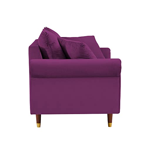Living Room Furniture, Yoglad Velvet Loveseat, Modern 2 Seater Sofa with Wooden Legs, 2 Throw Pillows Included (Loveseat, Purple)