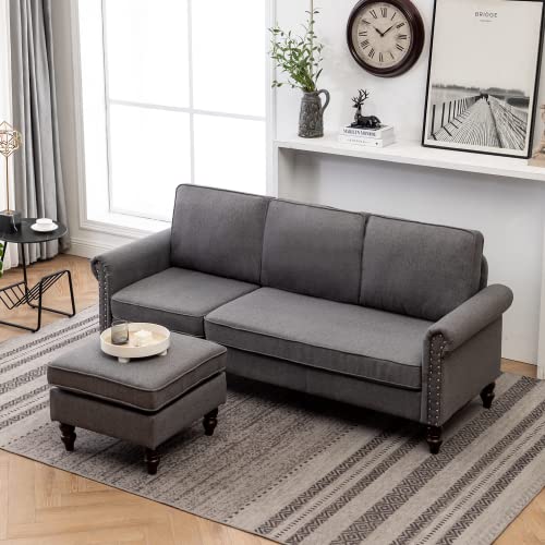 MELLCOM Small Sectional Couches, L-Shaped Sofa with Movable Ottoman, Reversible Chaise Longue, Small Couches for Living Room, Gray