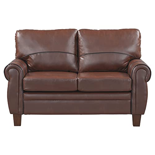 Loveseats Sectional Couches for Living Room Small Space Office Faux Leather Upholstered Mid Century Modern Camel Sofa for Bedroom Modular Settee Comfy for Apartment (Loveseat, Dark Brown)
