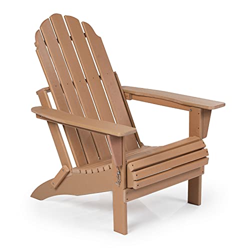 TITAN GREAT OUTDOORS Everwood Hilltop Latte Weatherwood Curve Back Poly Adirondack Folding Chair