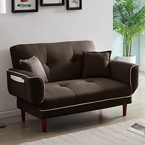 Convertible Sofa Bed with 2 Pillows, Small Loveseat Sleeper Sofa Futon Couch, Recliner Couch with Adjustable Armrest Living Room Sofa with 5-Angle Backrest for Living Room Bedroom Home Office
