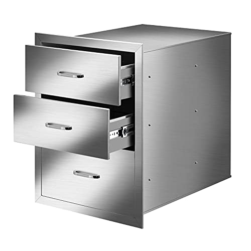 ROVSUN BBQ Outdoor Kitchen Drawers 304 Stainless Steel Triple Drawers with Stainless Steel Handle Flush Mount for Outdoor Kitchen or BBQ Island