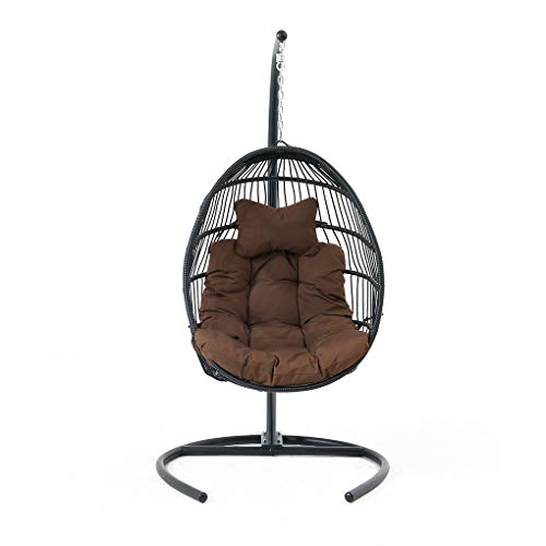 Stop Now Swing Chair Hanging Chair Cushion Hammock Chairs with Steel Support Frame Wicker Hanging Egg Basket Seat for Outdoor Home Patio, Brown