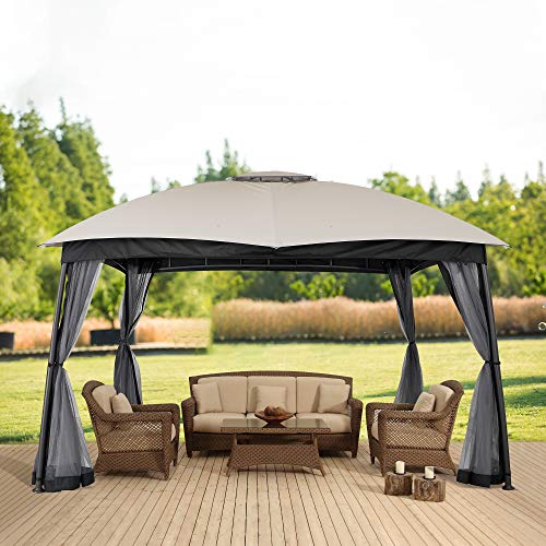 CHARMELEON Patio Gazebo 12 x10, Arc Leg Patio Canopy with Netting Sidewalls, Ideal for Home, Lawn, Garden and Poolside (Grey), No Ladder Needed