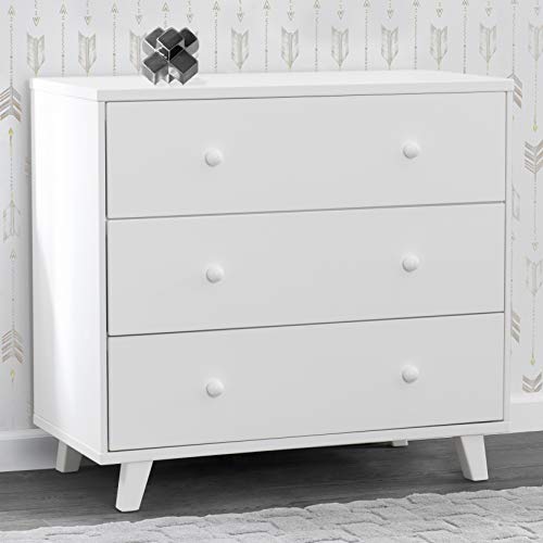 Delta Children Ava 3 Drawer Dresser with Changing Top, White